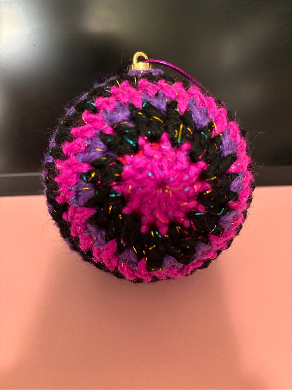 Crochet Pink Black Purple Crochet Holiday Ornament